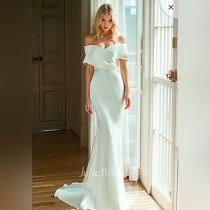 Elegant Mermaid Off The Shoulder Satin Long Wedding Dresses C4250